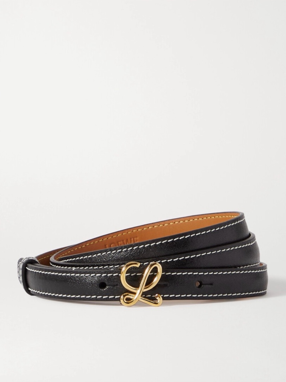 Loewe Black Skinny Leather Belt Gold L Collection SS 23 Size 75 Small - Picture 2 of 16